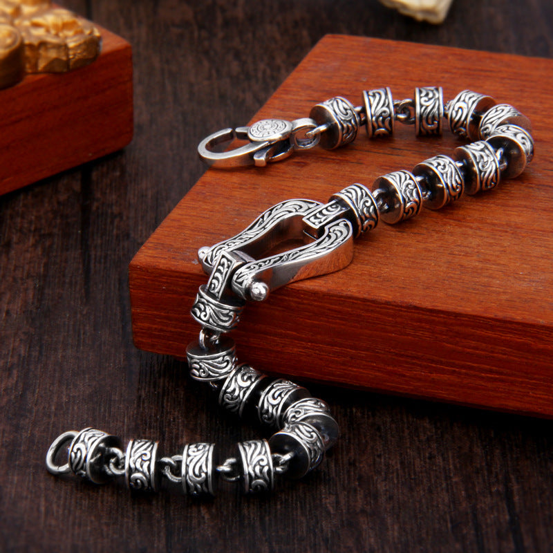 Buddha Stones Tang Dynasty Flower Design Copper Luck Buckle Bracelet Bracelet BS 1