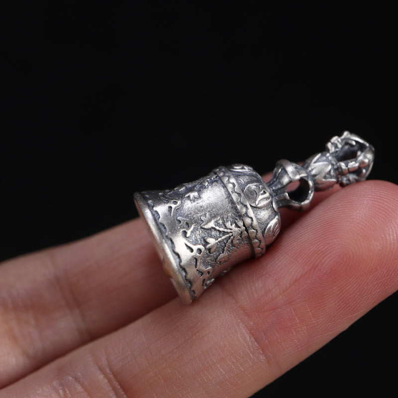 Buddha Stones Tibet 925 Sterling Silver Om Mani Padme Hum Dorje Bell Vajra Engraved Enlightenment Pendant Hanging Decoration Dorje BS 17