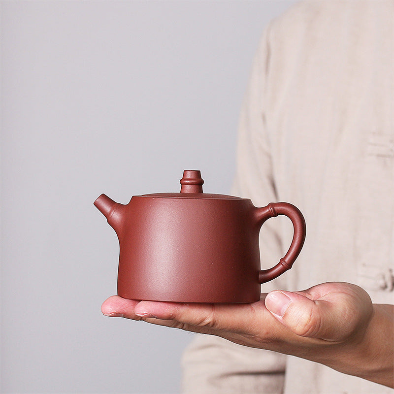 Buddha Stones Handmade Vintage Bamboo Purple Clay Kung Fu Teapot Teapot BS 5