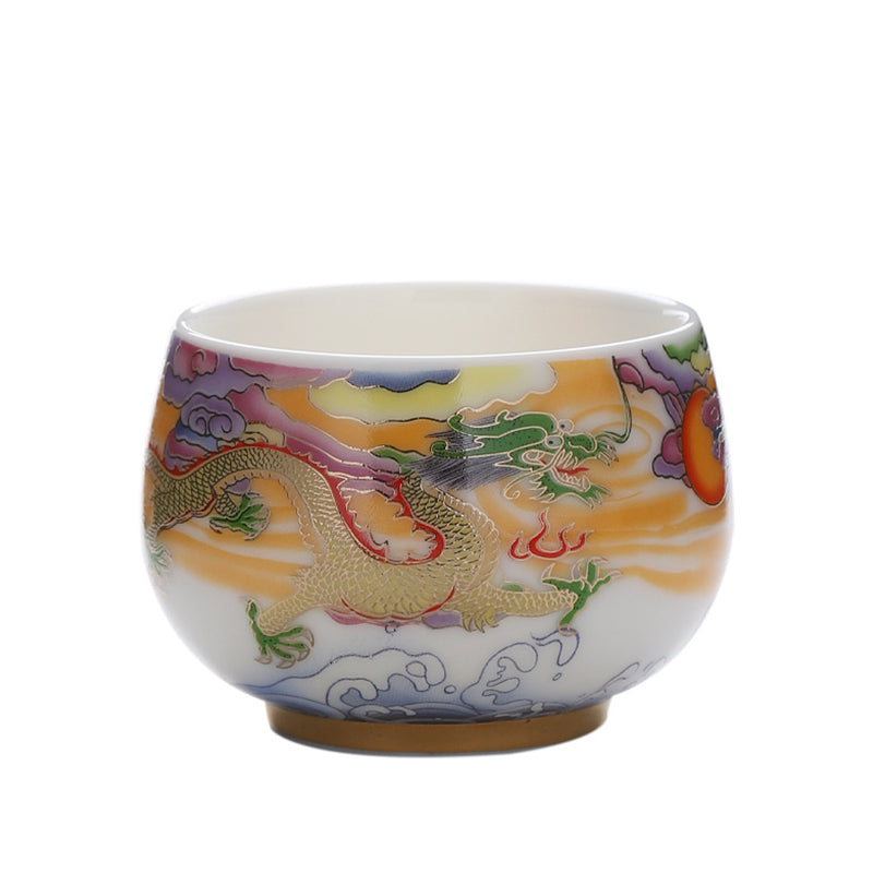 Buddha Stones Dragon Phoenix Auspicious Clouds Sun Ocean Waves Ceramic Teacup Kung Fu Tea Cup Cup BS 6