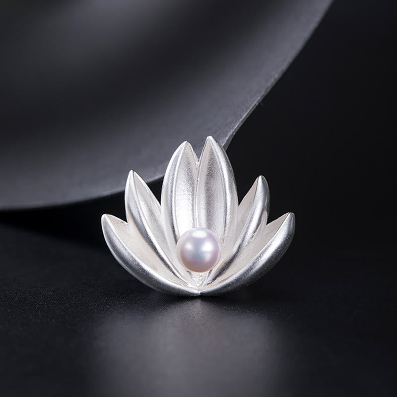 Buddha Stones 925 Sterling Silver Lotus Flower Pearl New Beginning Brooch Brooch BS 7