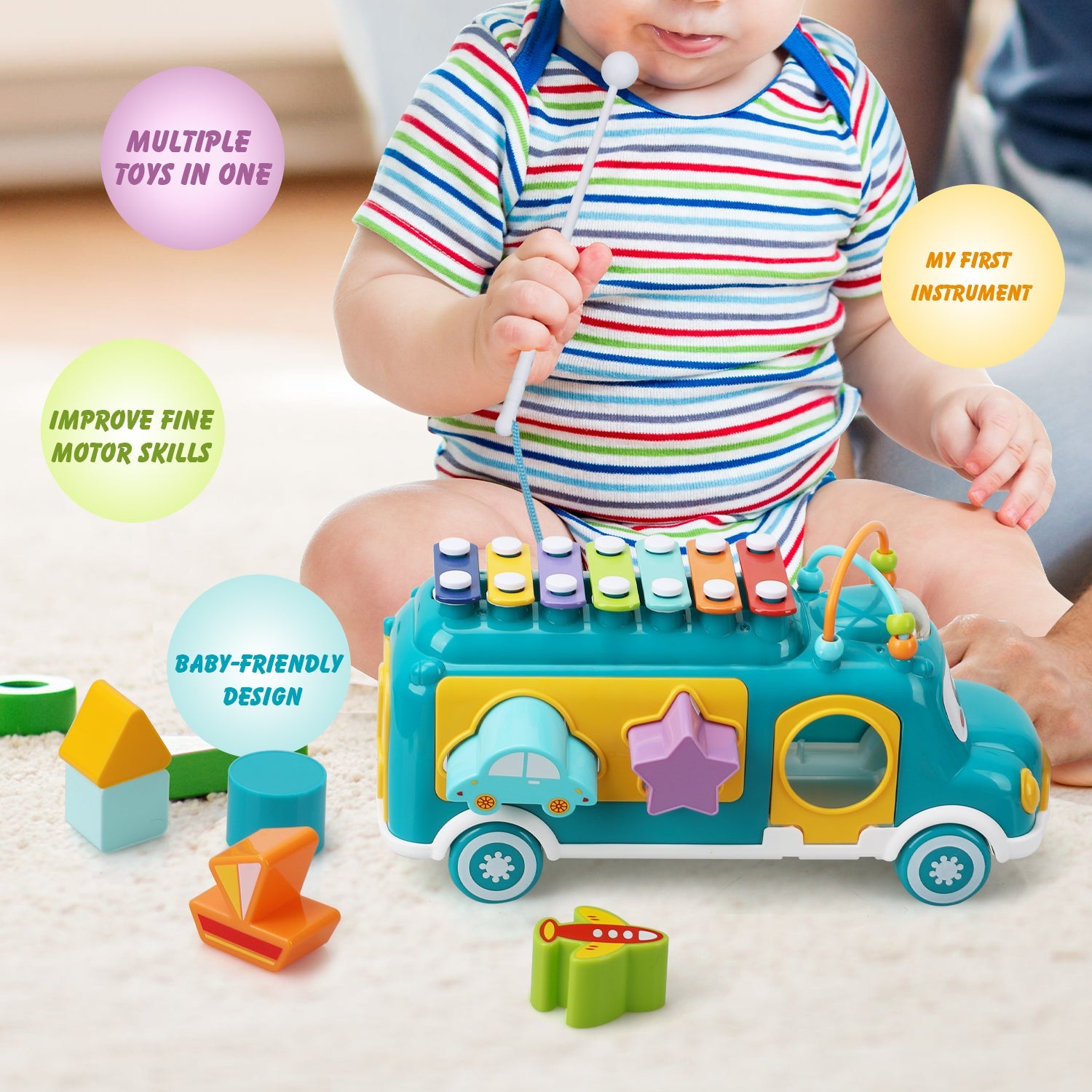 Fidtoy Musical Shape Sorter Bus for Toddlers 12 Months+