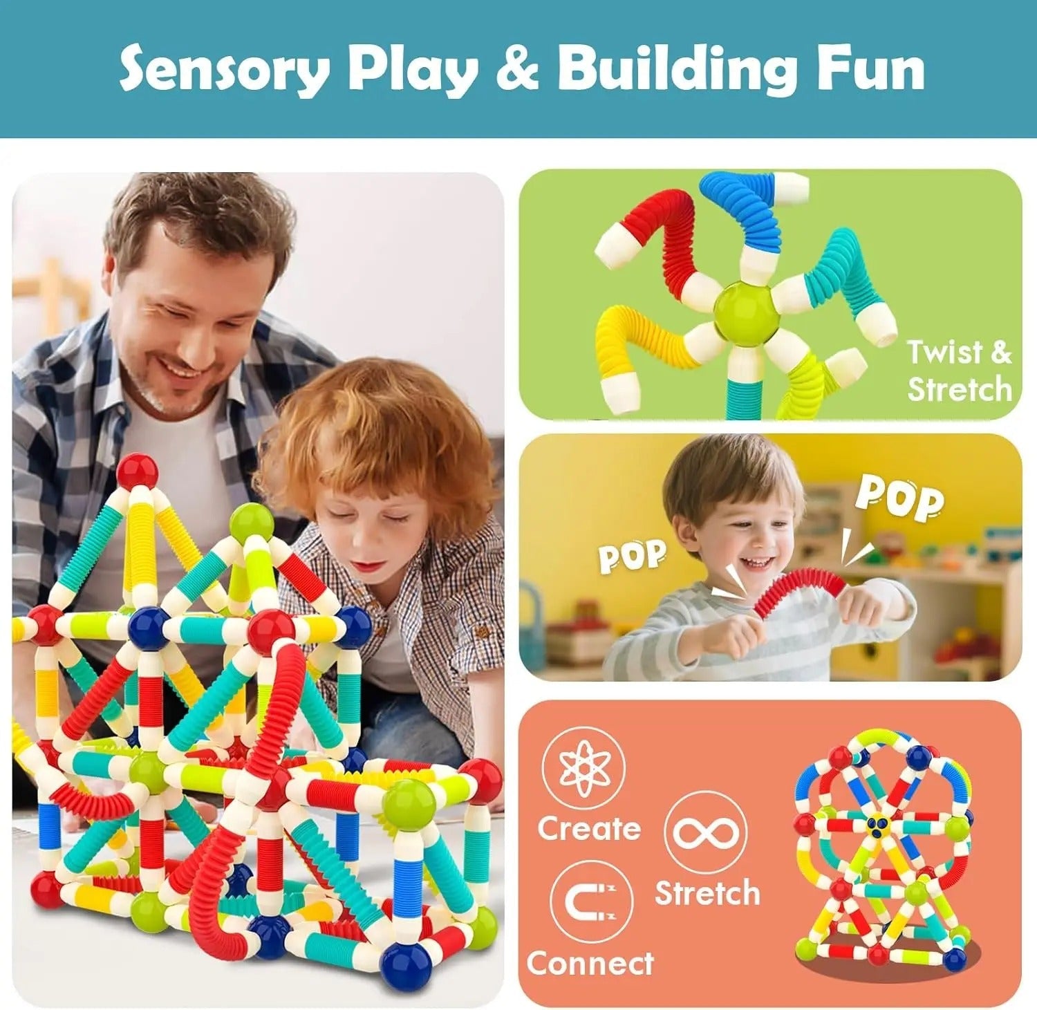 Fidtoy Pop Tube Magnetic Sticks Puzzle with Character 26 Piece Magnetic Building Blocks STEM Toy for Kids Ages 3+