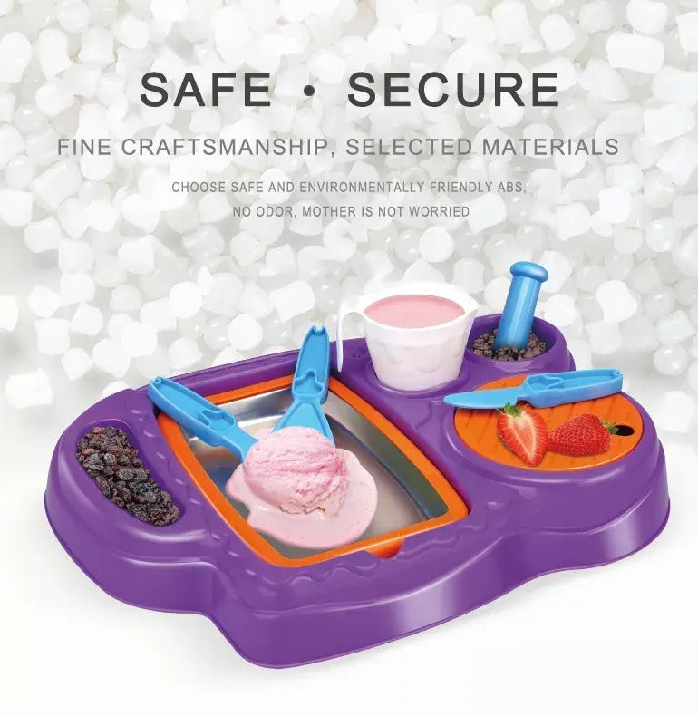 Fidtoy Kids Ice Cream Maker Toy with Freezer Tray Real Ingredients Kitchen Activity Set for Creative Dessert Play