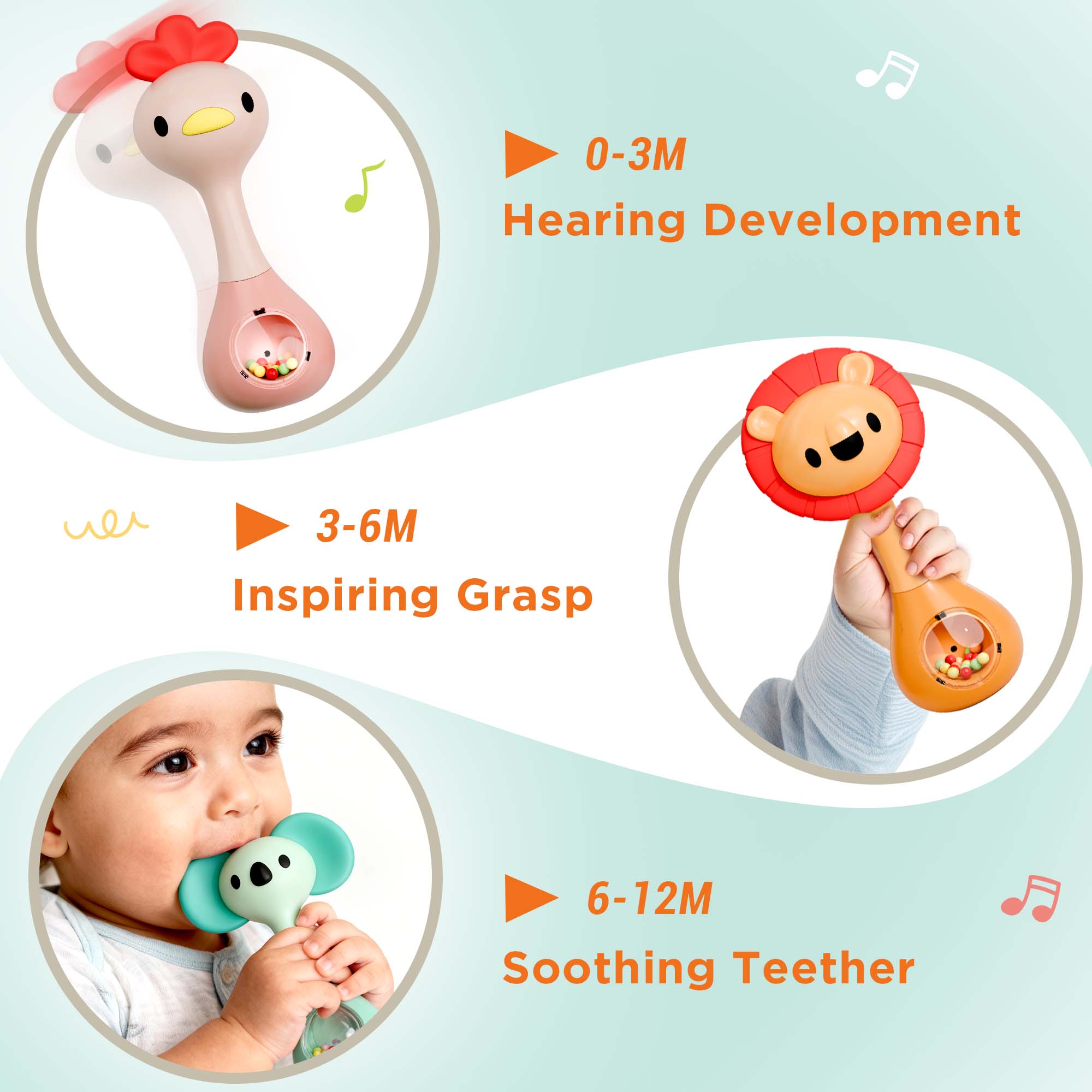 Fidtoy Baby Shaker Rattle Teether Toy Set for Newborns