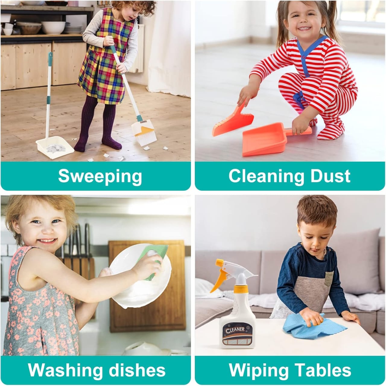 Fidtoy Children Clean Time Cleaning Set for Toddlers – Pretend Play Cleaning Toy Kit with Broom Mop Bucket Dustpan Role Play Housekeeping Set for Kids Ages 2-6