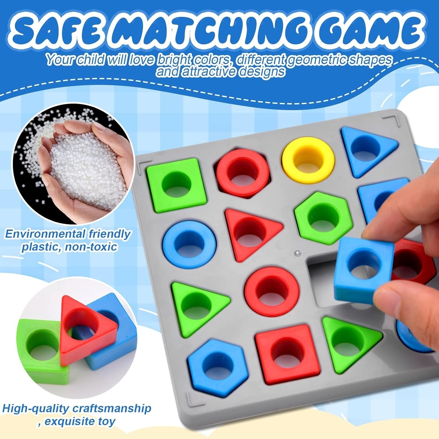 Fidtoy Shape Matching Challenge Pattern Game Multiplayer for Kids Ages 3-8, Plastic Geometry Matching Board with Colorful Shapes, Challenge Cards