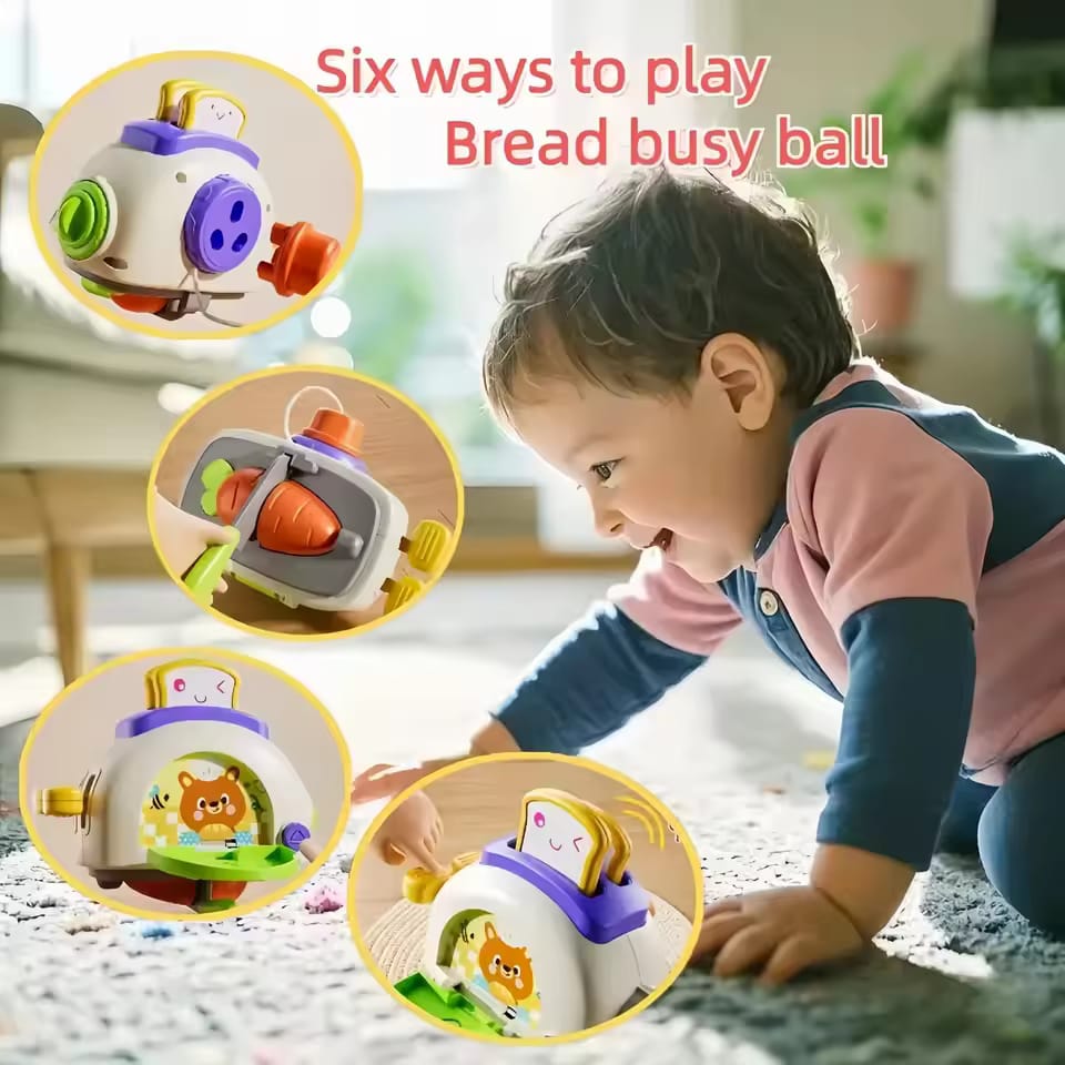 Fidtoy Montessori Toaster Busy Cube for Toddlers Sensory Fine Motor Cause Effect Learning Toy Age 12M+
