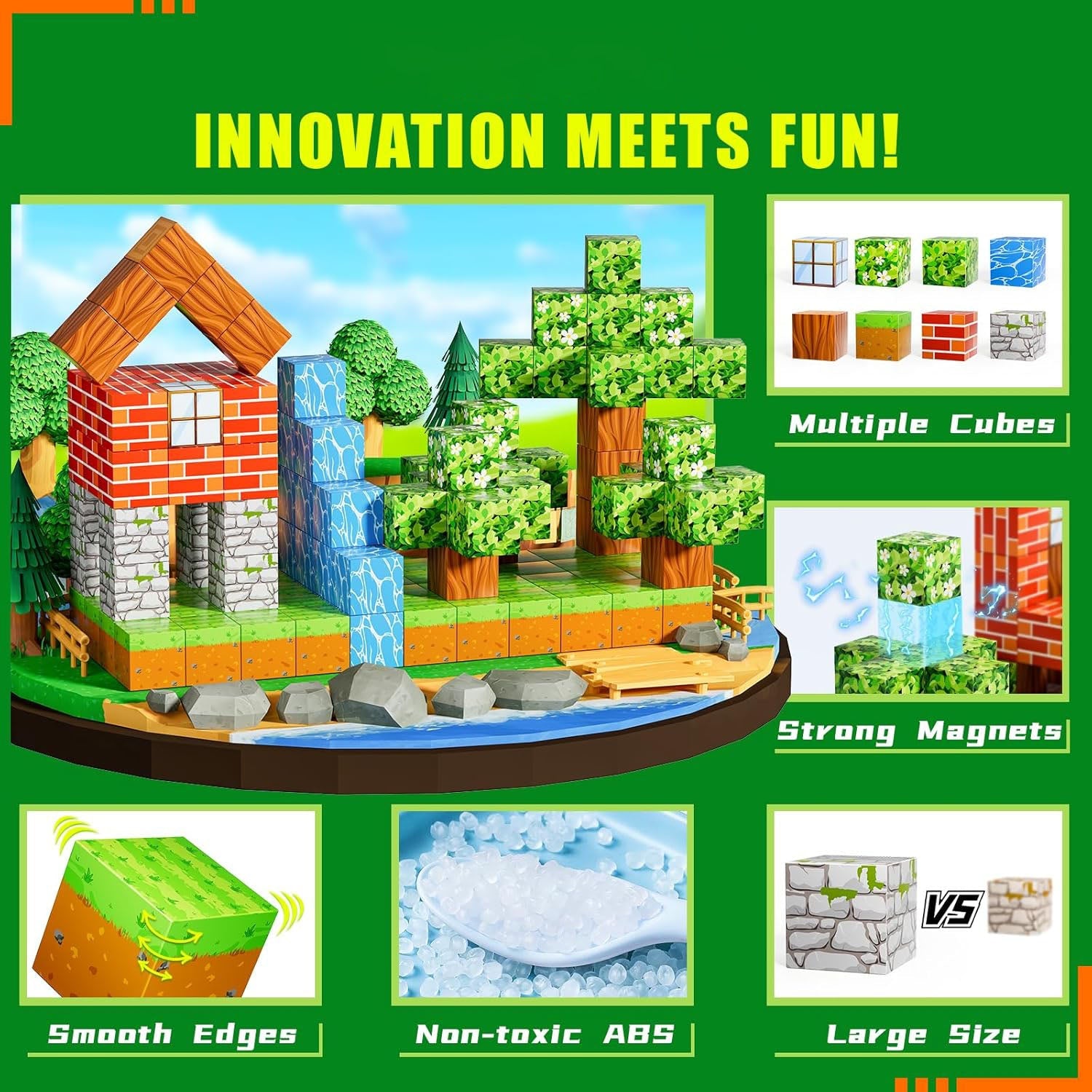 Fidtoy 3D Magnetic Cube World Blocks with Characters, 68/108 Piece Plastic Magnetic Building Blocks, STEM Construction Storytelling Toy Ages 5+