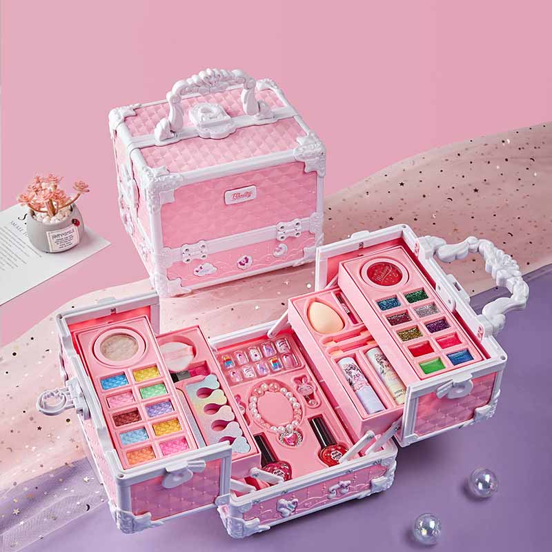 Fidtoy Kids’ Princess Makeup Set – Vanity Box with Brushes, Lipsticks, and Accessories