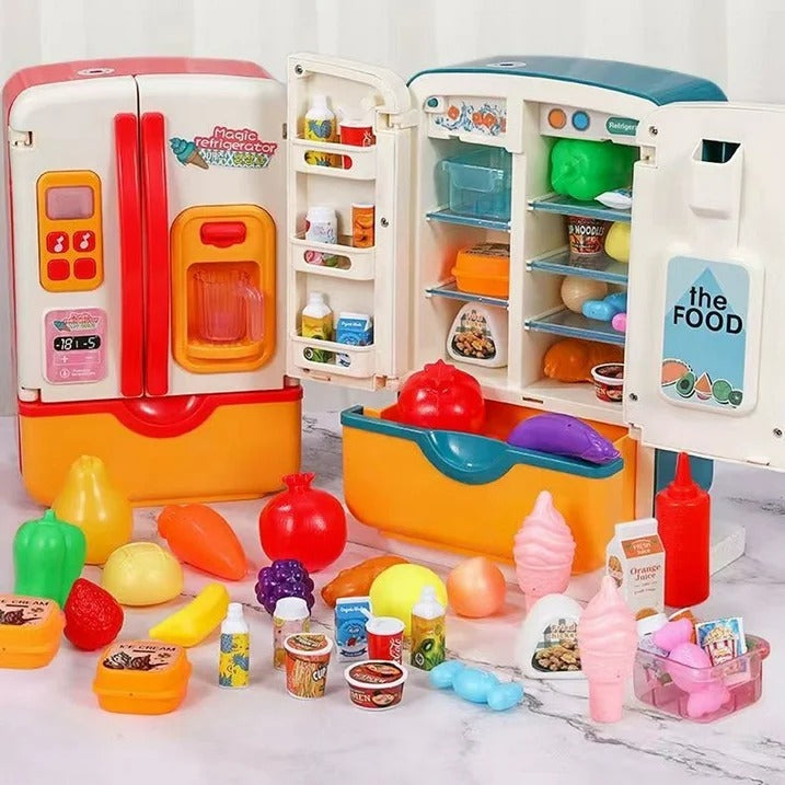 Fidtoy Mini Fridge Refrigerator Pretend Play Toy for Kids Kitchen Role Play Learning Set