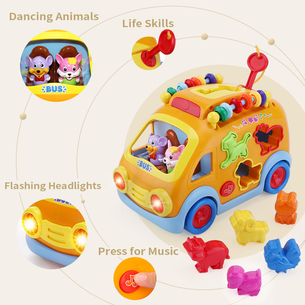 Fidtoy Musical Activity Bus Toy with Animal Puzzle for Toddlers