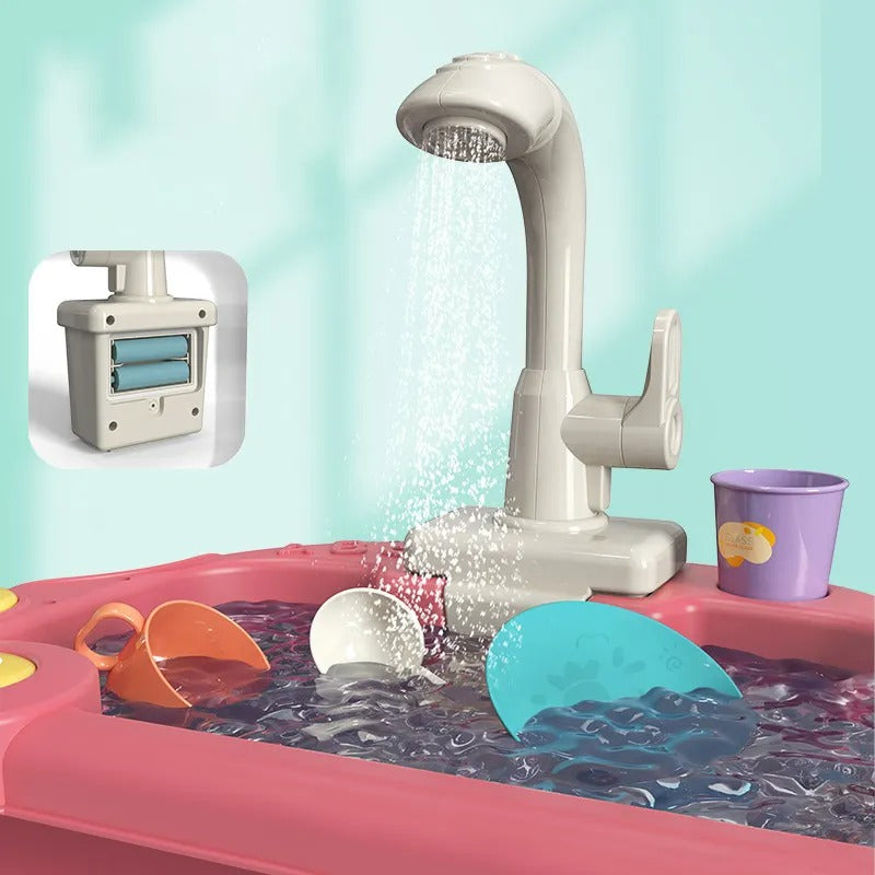 Fidtoy Kitchen Tools Wash Basin Pretend Play Sink Set with Running Water for Kids Role Play