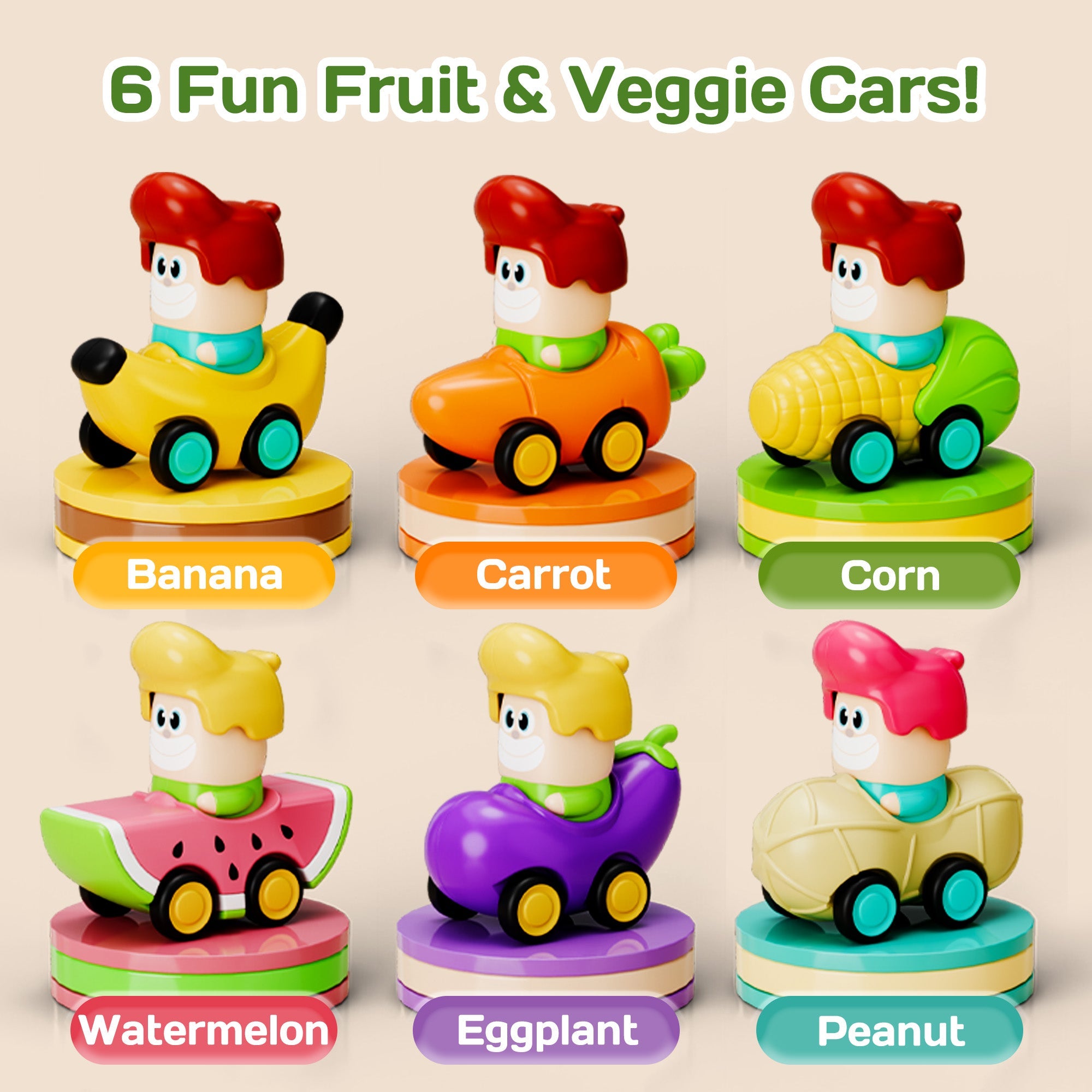 Fidtoy 6PCS Press to Go Car Toys for Toddlers