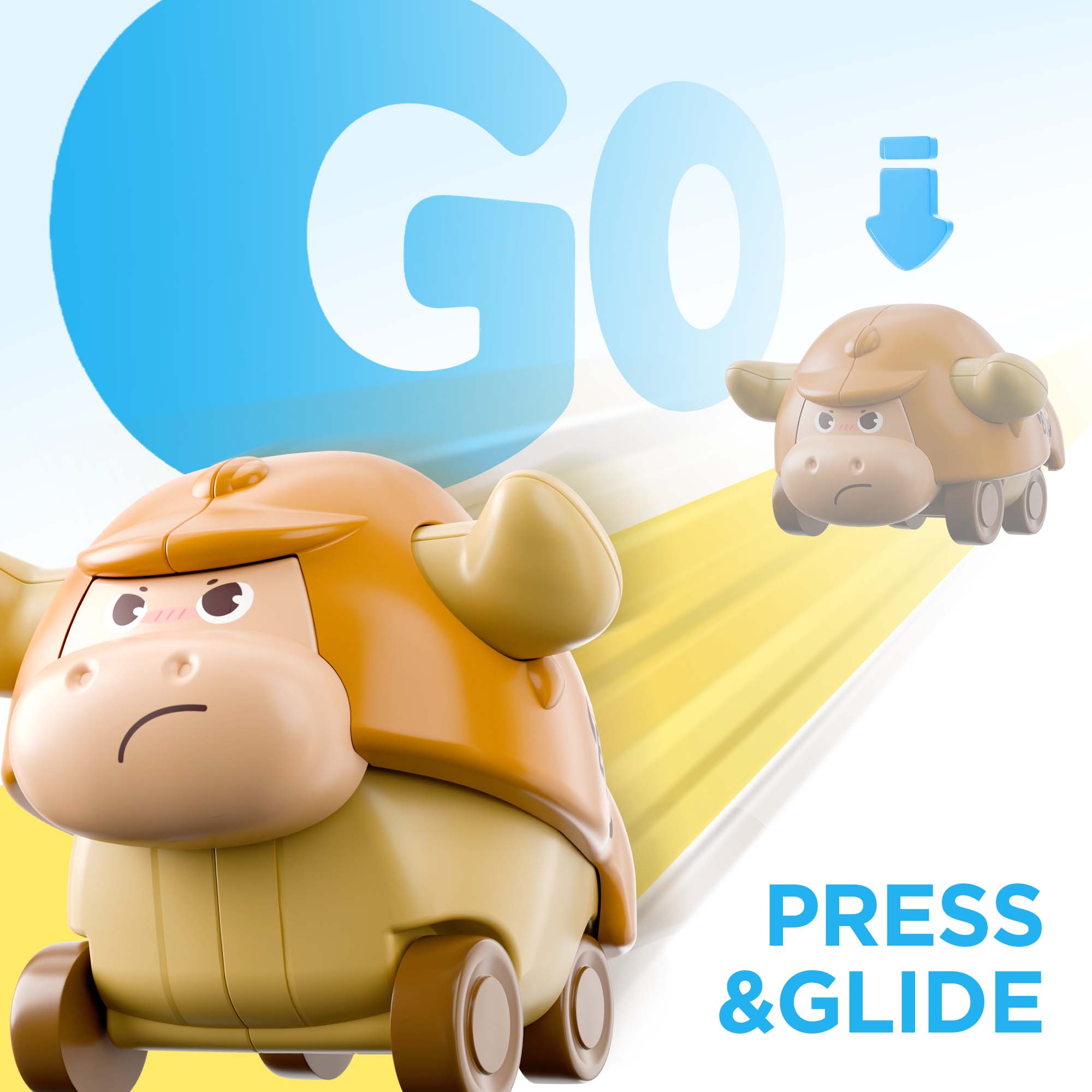 Fidtoy+Press to Go Bull Animal Car Toy Set for Toddlers