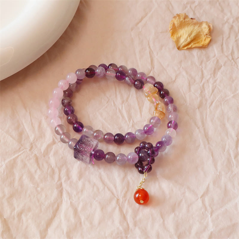 Buddha Stones Natural Amethyst Citrine Positive Transformation Double Wrap Bracelet Bracelet BS 2