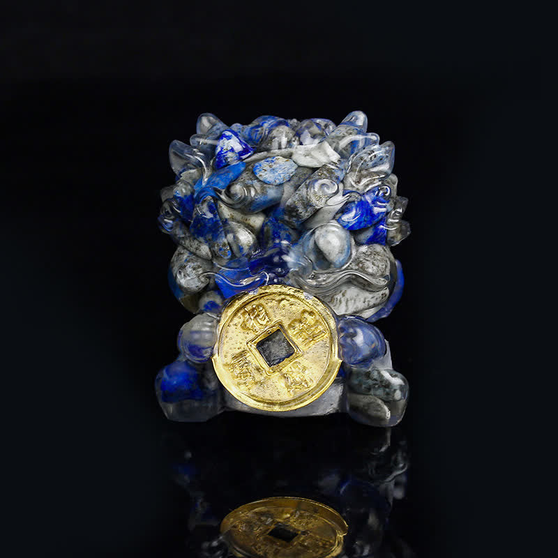 Buddha Stones Handmade Cute PiXiu Gold Coin Crystal Fengshui Energy Wealth Fortune Home Decoration Decorations BS Lazurite