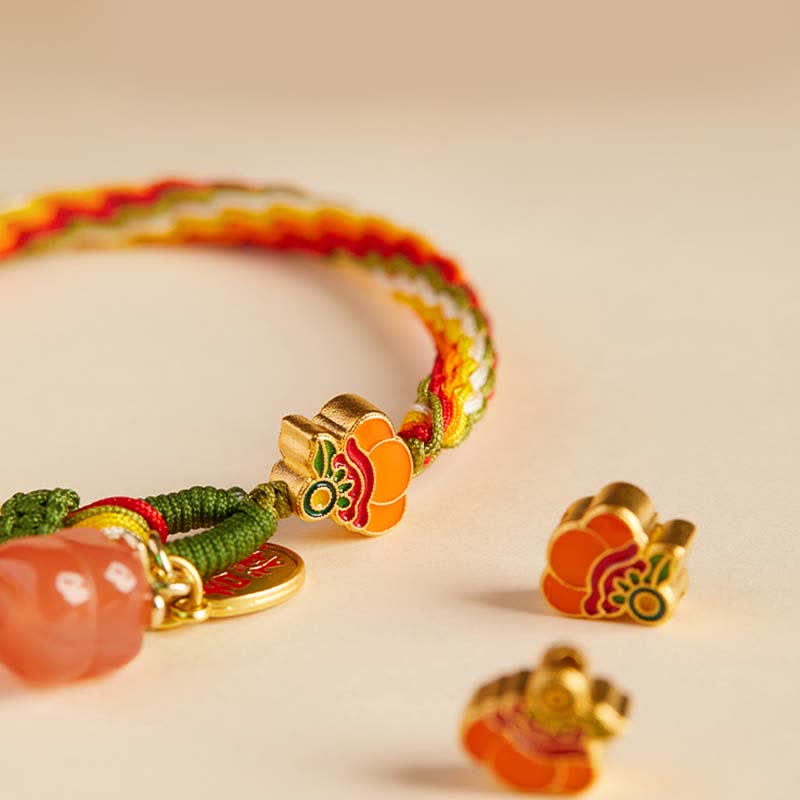 Buddha Stones Persimmon Red Agate Strength Reincarnation Knot Braid String Bracelet Bracelet BS 13