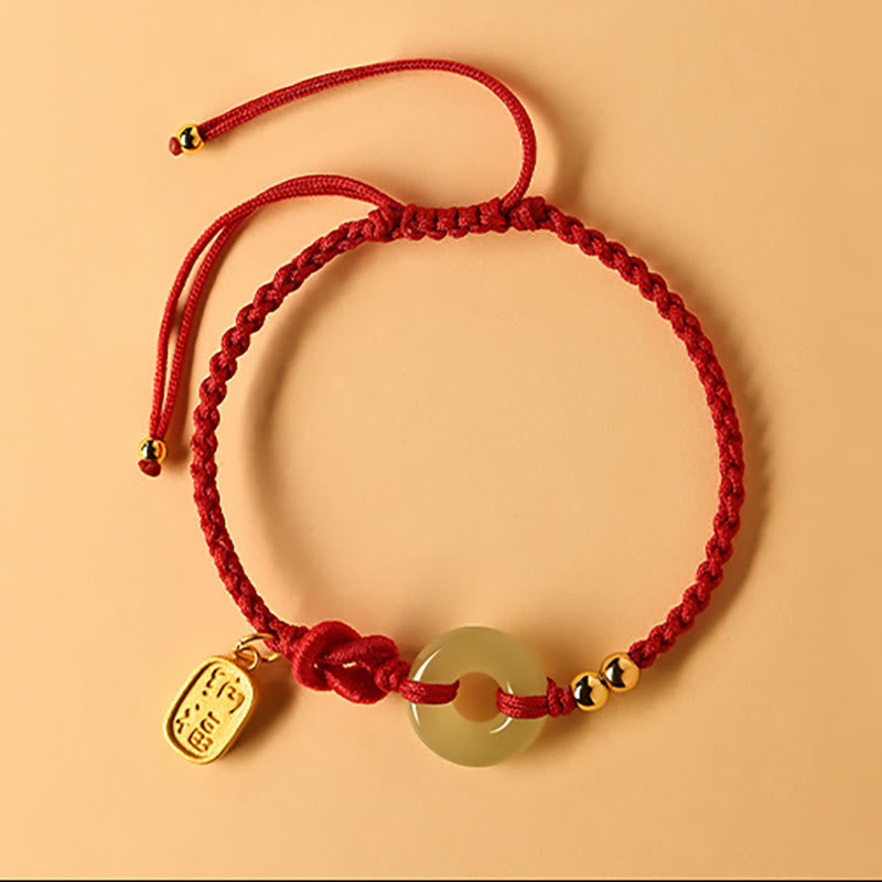 Buddha Stones Hetian Jade Peace Buckle Fu Character String Luck Bracelet 3