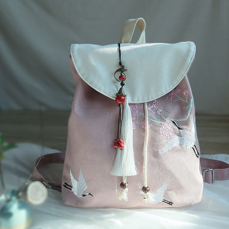 Buddha Stones Handmade Embroidered Large Capacity Canvas Backpack Backpack BS 32