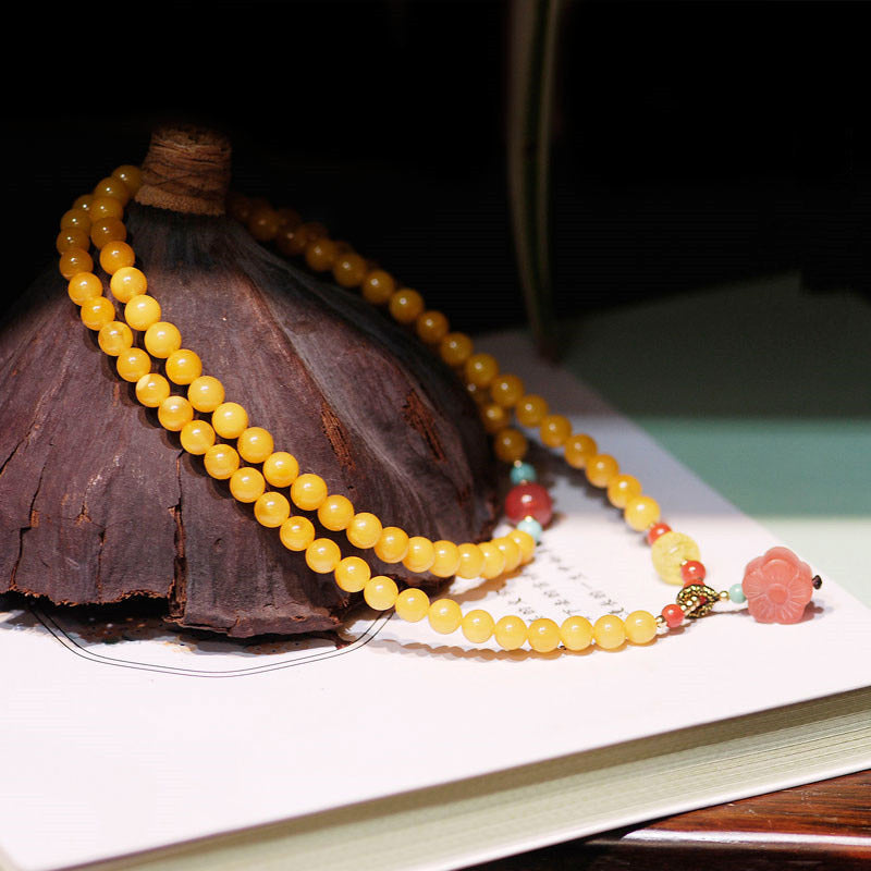 Buddha Stones Amber Healing Balance Necklace Flower Charm Bracelet Bracelet Necklaces & Pendants BS 4