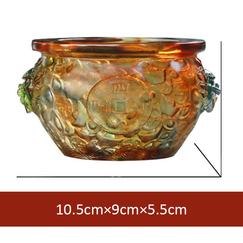 Buddha Stones Handmade Liuli Crystal Treasure Bowl Art Piece Home Decoration Decorations BS 10.5cm*9cm*5.5cm