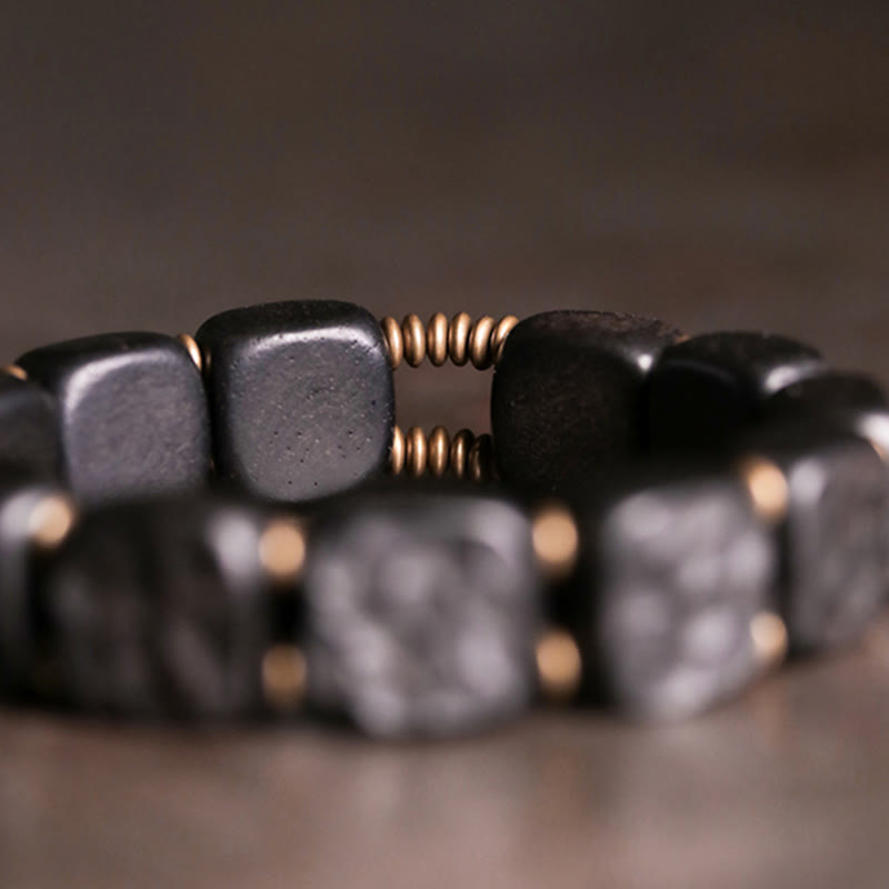 Buddha Stones Retro Ebony Wood Texture Style Copper Peace Balance Bracelet Bracelet BS 5