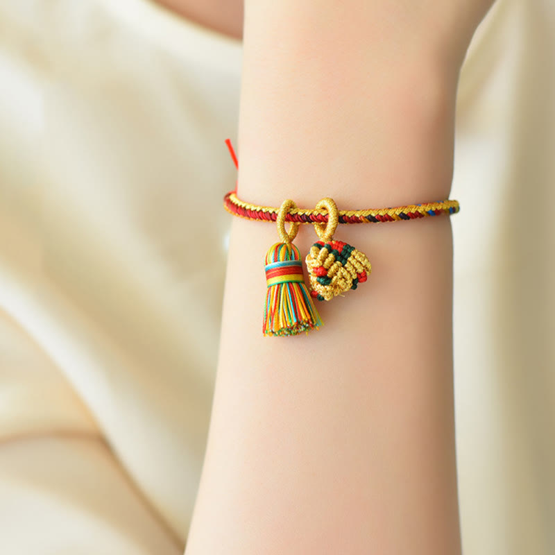 Buddha Stones Colorful Rope Luck Handmade Zongzi Golden Ball Charm Bracelet Bracelet BS 2