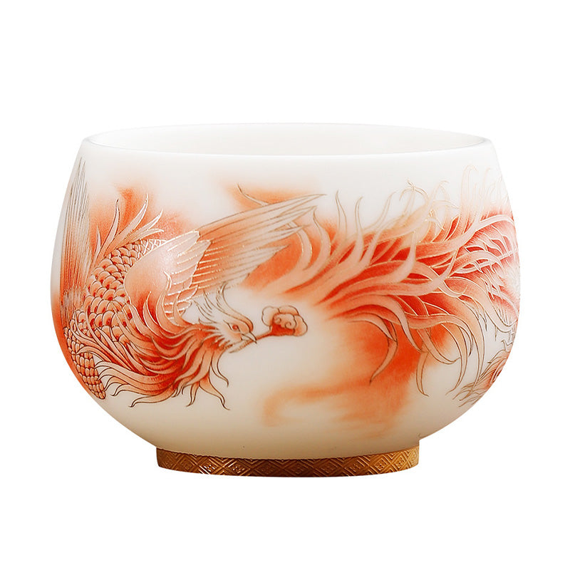 Buddha Stones Phoenix White Porcelain Ceramic Teacup Kung Fu Tea Cup Cup BS 6