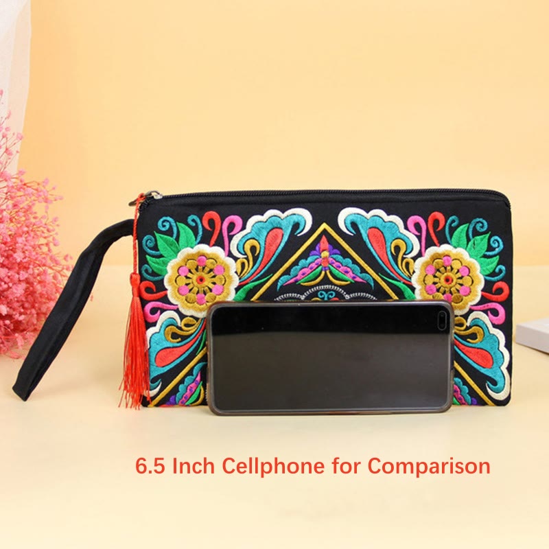 Buddha Stones Dragon Butterfly Cosmos Flower Embroidery Wallet Shopping Purse Purse BS 24