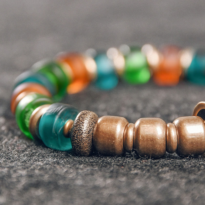 Buddha Stones Tibetan Colorful Glass Beads Copper Wealth Bracelet Bracelet BS 9