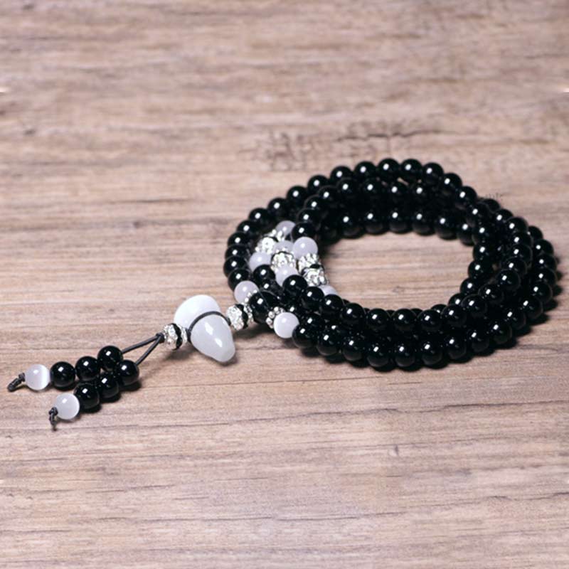 Buddha Stones Black Onyx White Crystal Bead Meditation Bracelet Bracelet BS 5