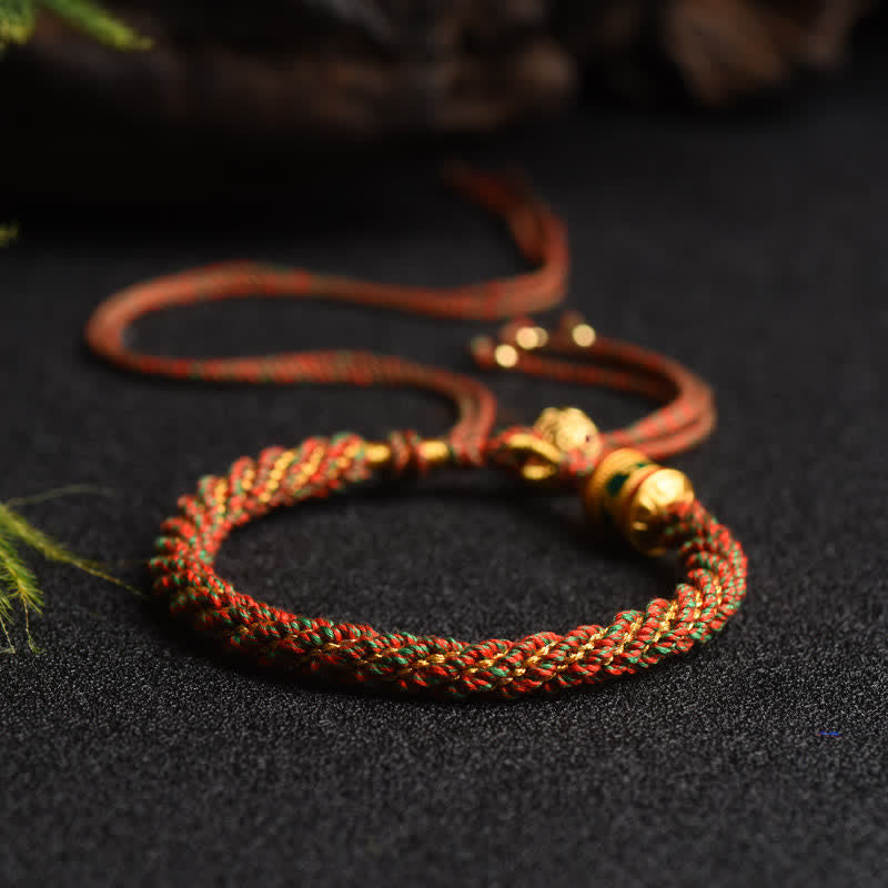Buddha Stones Tibetan Handmade Luck Prayer Wheel Bead Charm Weave Colorful String Bracelet Bracelet BS Red&Green(Wrist Circumference 14-19cm)