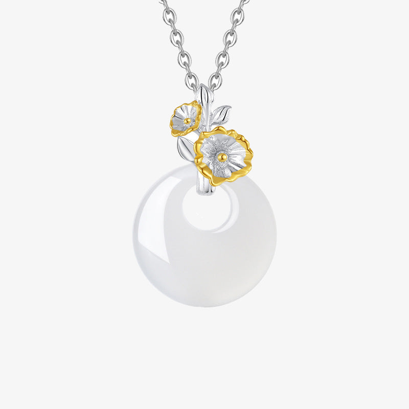 Buddha Stones 925 Sterling Silver Round Chalcedony Twelve Months Flower Harmony Necklace Pendant Necklaces & Pendants BS Sunflower