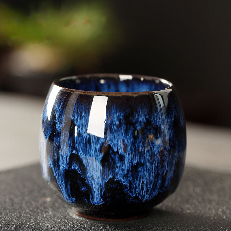 Buddha Stones Simple Multicolored Kiln Change Chinese Jianzhan Ceramic Teacup Kung Fu Tea Cup 110ml Jian Zhan Tea Cup BS Blue 6.5cm*6cm*110ml