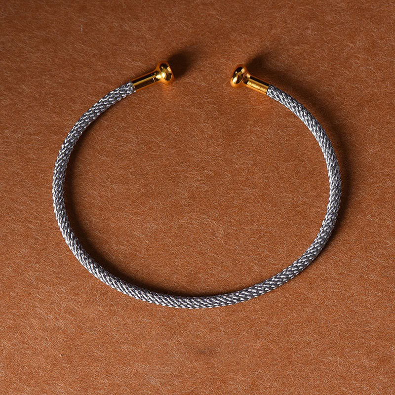Buddha Stones Simple Design Handmade Luck Braid String Cuff Bracelet Bracelet BS Gray