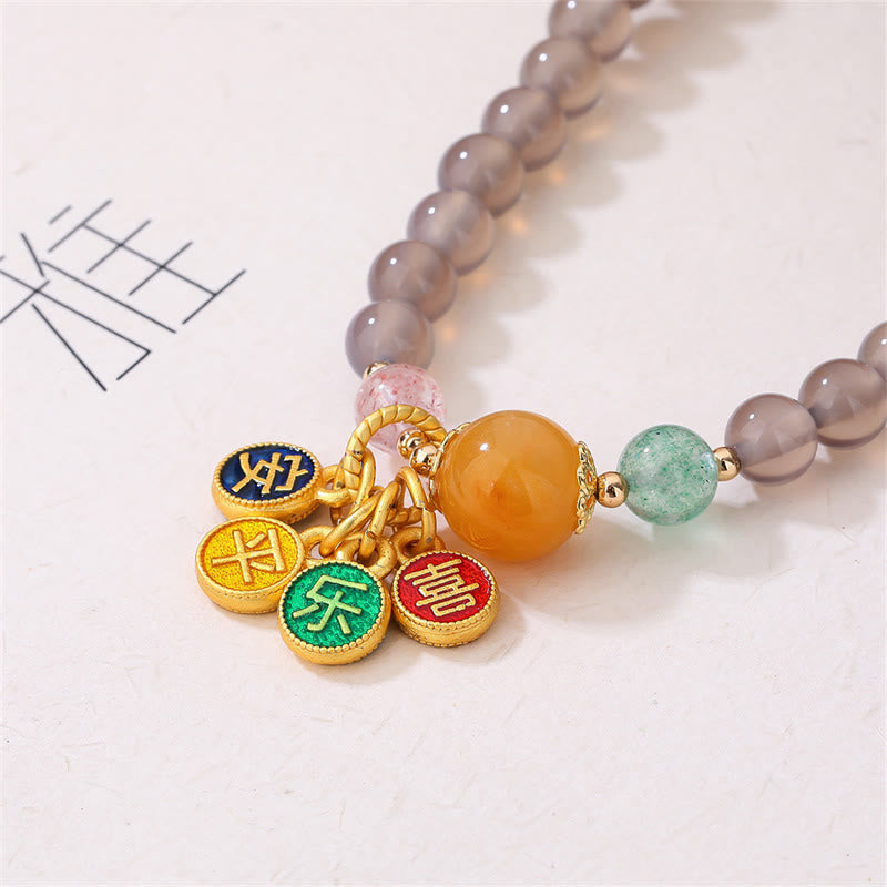 Buddha Stones Natural Gray Agate Peace And Joy Charm Balance Double Wrap Bracelet Bracelet BS 5