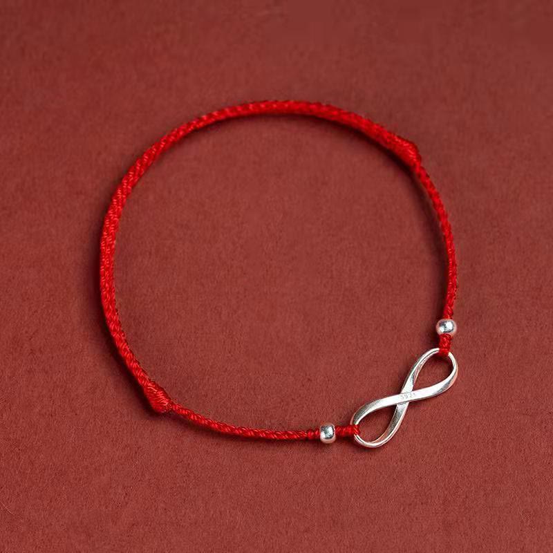 Buddhastoneshop 925 Sterling Silver Endless Knot Protection Luck Red String Bracelet Anklet