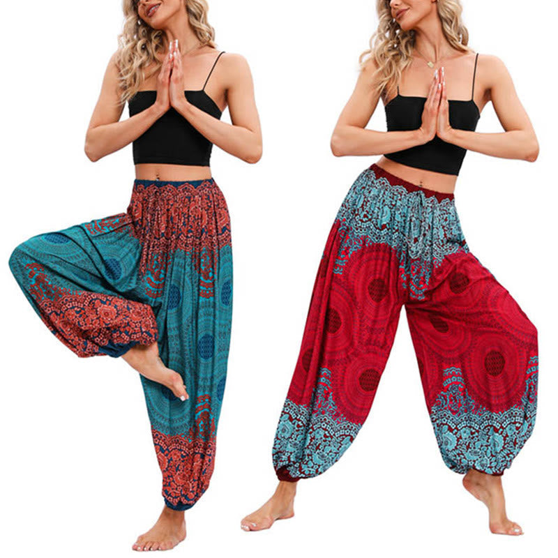 Buddha Stones Loose Circle-shaped Flowers Pattern Harem Trousers Women's Yoga Pants Women's Harem Pants BS main