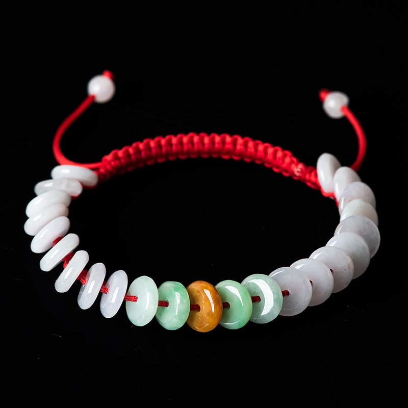 Buddha Stones Round Jade Lucky Red String Weave Bracelet Bracelet BS 13