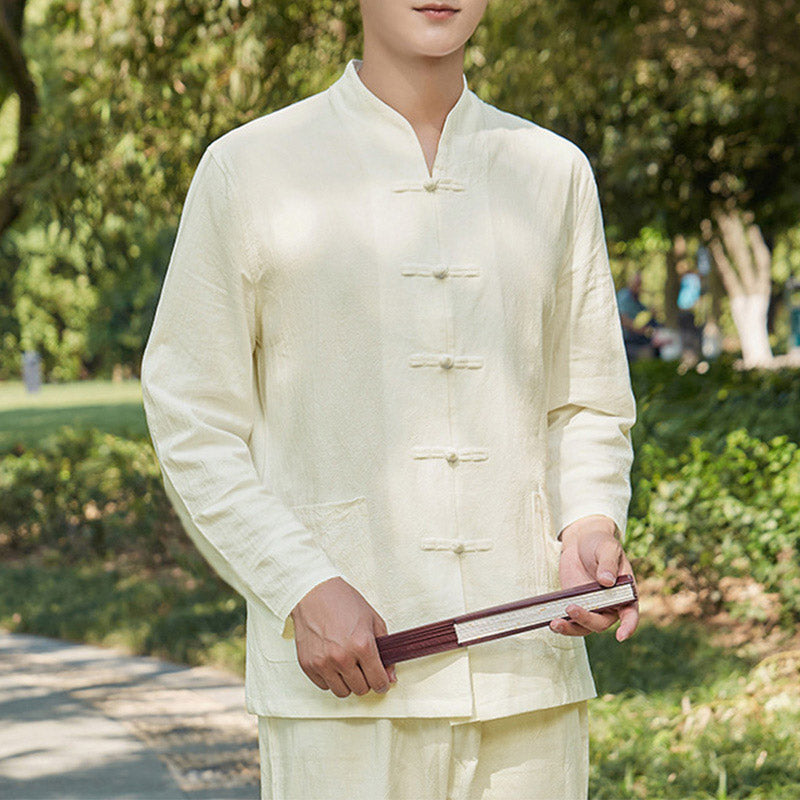 Buddha Stones Spiritual Zen Practice Yoga Meditation Prayer Clothing Cotton Linen Men's Set - Beige - US/UK/AU48,EU58 (6XL) - image 7