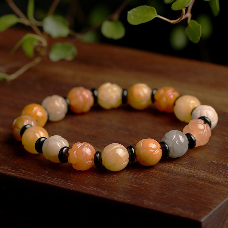 Buddha Stones Golden Silk Jade Lotus Wealth Luck Bracelet Bracelet BS main