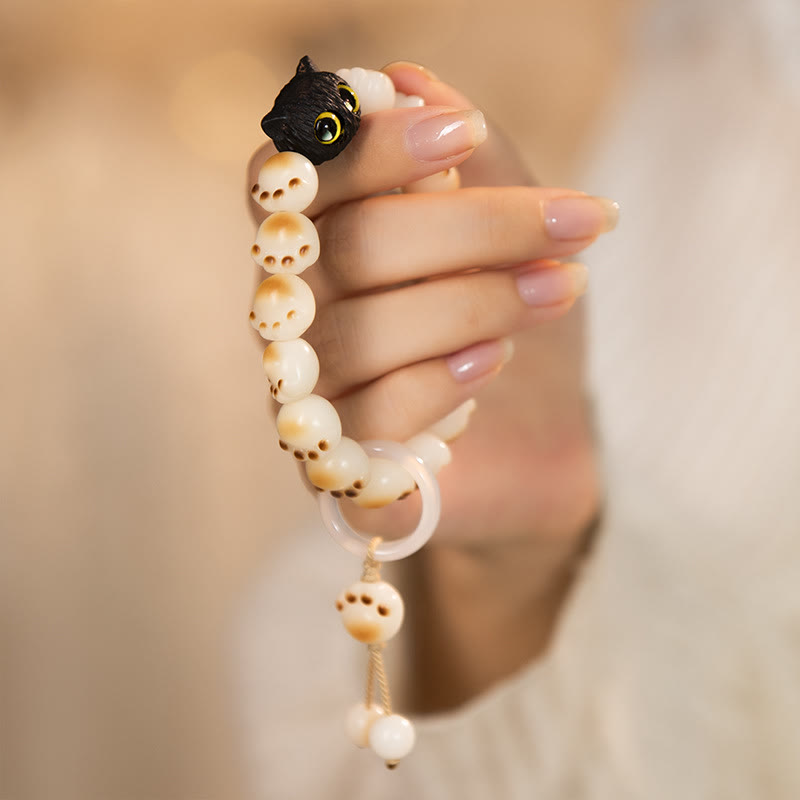 Buddha Stones Natural Bodhi Seed Red Sandalwood Lovely Paw Lucky Cat Peace Bracelet Bracelet BS Bodhi Seed&Running Ring Tassel (Wrist Circumference 14-16cm)