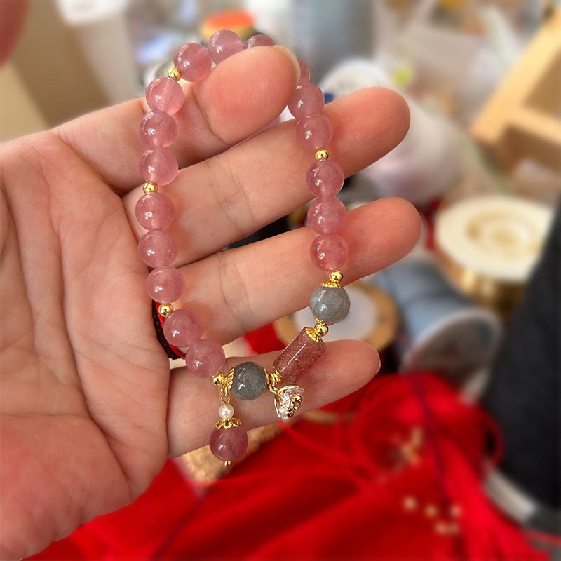 Buddha Stones Natural Strawberry Quartz Zircon Flower Positive Charm Bracelet Bracelet BS 5