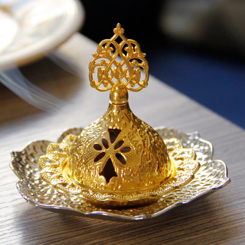 Buddha Stones Gold Leaf Coaster Spiritual Mini Alloy Metal Incense Burner Incense Burner BS 15