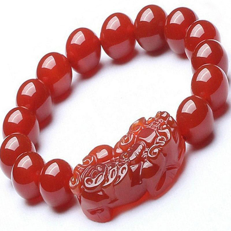 Buddha Stones Red Agate Lucky Pixiu Wealth Luck Bracelet Bracelet BS 1