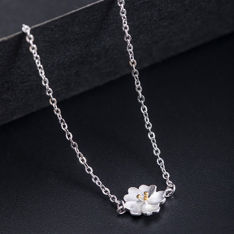 Buddha Stones 925 Sterling Silver Cherry Blossom Blessing Chain Bracelet Bracelet BS 3
