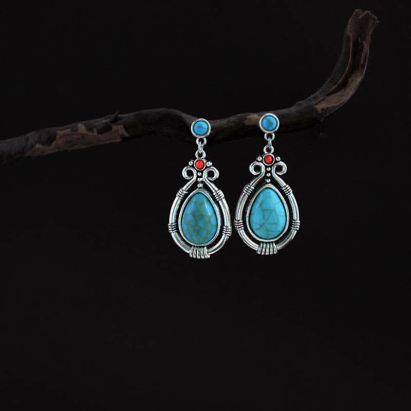 Buddha Stones Tibet Vintage Turquoise Waterdrop Strength Drop Dangle Earrings Clips Earrings BS 4