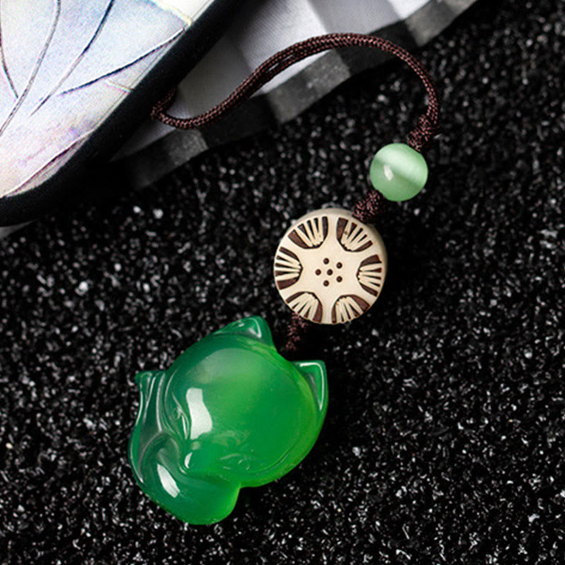 Buddha Stones Natural Chalcedony Fox Harmony Phone Hanging Decoration Phone Hanging Decoration BS 14