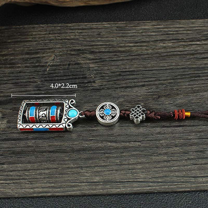 Buddha Stones Six True Words Prayer Wheel Rotation Knot Blessing Keychain Decoration Decorations BS 14